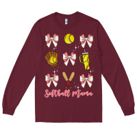 Burgundy softball coquette bow Long Sleeve Tee - JahusDesignShop