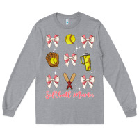 Heather Grey softball coquette bow Long Sleeve Tee - JahusDesignShop