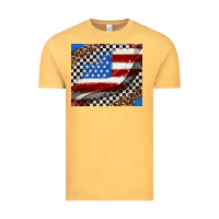 Vintage Mustard American flag and race flag Vintage Tee - AdoDesignShop