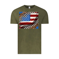 Vintage Olive American flag and race flag Vintage Tee - AdoDesignShop