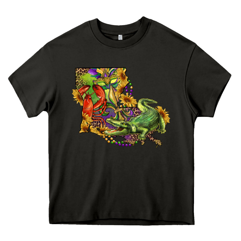 Louisiana Map With Mardi Gras Crocodile Heavy Core Tee by RanaPortraitStore | Teevron