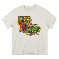 Cream Louisiana Map With Mardi Gras Crocodile Heavy Core Tee - RanaPortraitStore