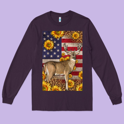Western American Deer Long Sleeve Tee Designed By Lillyallendesigns