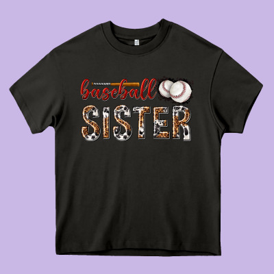Baseball Sister With Leopard Heavy Core Tee Designed By Texasbilliewilder