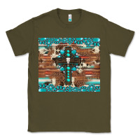 Army Green gemstone and cross with cowhide Classic Tee - Artiststas