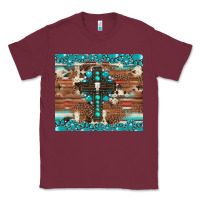 Burgundy gemstone and cross with cowhide Classic Tee - Artiststas
