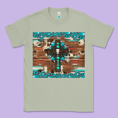 Gemstone And Cross With Cowhide Classic Tee Designed By Artiststas