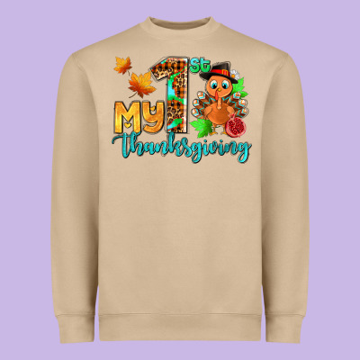 My First Thanksgiving With Turkey Heavyweight Sweatshirt Designed By Adodesignshop