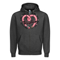 Charcoal Heather valentine's day pencil heart teacher quotes Zipper Hoodie - MaliasSmallBusiness
