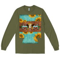 Army Green mom hereford cattle sunflowers on tooled leather regular can cooler Long Sleeve Tee - BarkalooDesign
