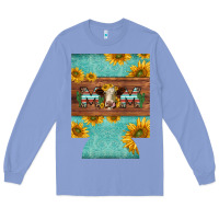 Colony Blue mom hereford cattle sunflowers on tooled leather regular can cooler Long Sleeve Tee - BarkalooDesign