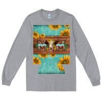 Heather Grey mom hereford cattle sunflowers on tooled leather regular can cooler Long Sleeve Tee - BarkalooDesign