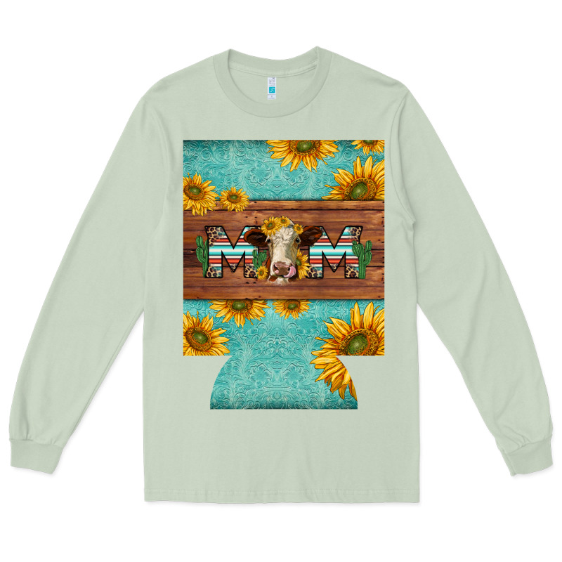 Mom Hereford Cattle Sunflowers On Tooled Leather Regular Can Cooler Long Sleeve Tee by BarkalooDesign | Teevron