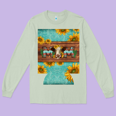 Mom Hereford Cattle Sunflowers On Tooled Leather Regular Can Cooler Long Sleeve Tee Designed By Barkaloodesign