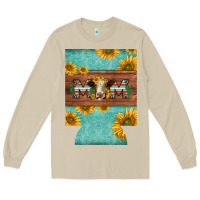 Mushroom mom hereford cattle sunflowers on tooled leather regular can cooler Long Sleeve Tee - BarkalooDesign