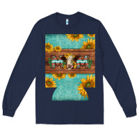 Navy mom hereford cattle sunflowers on tooled leather regular can cooler Long Sleeve Tee - BarkalooDesign