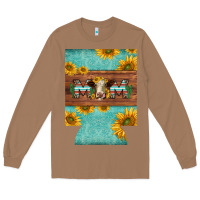 Toasted Coconut mom hereford cattle sunflowers on tooled leather regular can cooler Long Sleeve Tee - BarkalooDesign