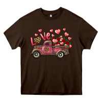 Chocolate Brown Love Truck With Roses And Leopard Heavy Core Tee - RanaPortraitStore