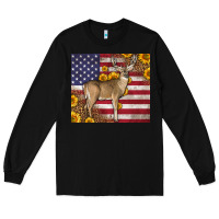 Black Western American Flag And Deer Long Sleeve Tee - LillyAllenDesigns