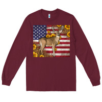Burgundy Western American Flag And Deer Long Sleeve Tee - LillyAllenDesigns