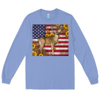 Colony Blue Western American Flag And Deer Long Sleeve Tee - LillyAllenDesigns