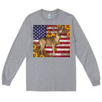 Heather Grey Western American Flag And Deer Long Sleeve Tee - LillyAllenDesigns