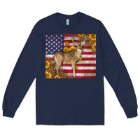 Navy Western American Flag And Deer Long Sleeve Tee - LillyAllenDesigns