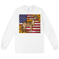 White Western American Flag And Deer Long Sleeve Tee - LillyAllenDesigns