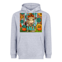Heather Grey Western Fall Cow Heavyweight Hoodie - LillyAllenDesigns