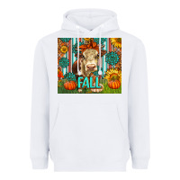 White Western Fall Cow Heavyweight Hoodie - LillyAllenDesigns