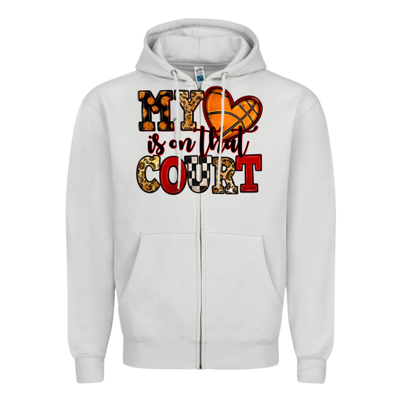 My Heart Is On That Court Basketball Red And Black Zipper Hoodie by NancyCooperArtShop | Teevron