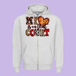 My Heart Is On That Court Basketball Red And Black Zipper Hoodie Designed By Nancycooperartshop