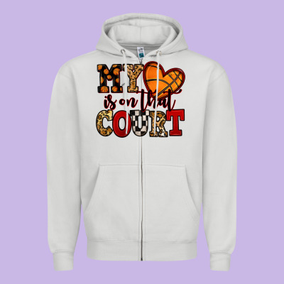 My Heart Is On That Court Basketball Red And Black Zipper Hoodie Designed By Nancycooperartshop