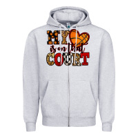 Heather Grey my heart is on that court basketball red and black Zipper Hoodie - NancyCooperArtShop