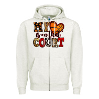 Oatmeal Heather my heart is on that court basketball red and black Zipper Hoodie - NancyCooperArtShop