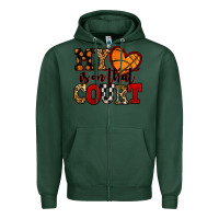 Sports Green my heart is on that court basketball red and black Zipper Hoodie - NancyCooperArtShop