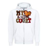 White my heart is on that court basketball red and black Zipper Hoodie - NancyCooperArtShop