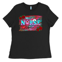 Black valentines day nurse with leopard and turquoise ba Ladies Tee - RanaPortraitStore