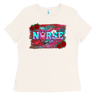 Bone valentines day nurse with leopard and turquoise ba Ladies Tee - RanaPortraitStore