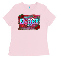 Bubblegum Pink valentines day nurse with leopard and turquoise ba Ladies Tee - RanaPortraitStore