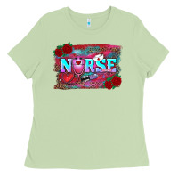 Matcha valentines day nurse with leopard and turquoise ba Ladies Tee - RanaPortraitStore