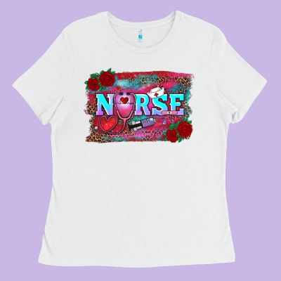 Ladies Tee valentines day nurse with leopard and turquoise ba