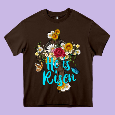 He Is Rısen With Cross And Butterfly Heavy Core Tee Designed By Artiststas