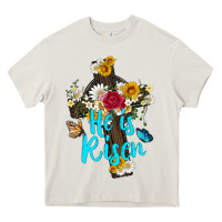 Cream he is rısen with cross and butterfly Heavy Core Tee - Artiststas