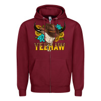 Burgundy yeehaw bull skull Zipper Hoodie - NancyCooperArtShop