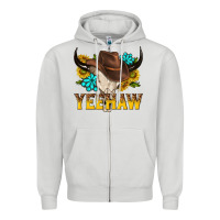 Dove Grey yeehaw bull skull Zipper Hoodie - NancyCooperArtShop