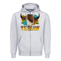 Heather Grey yeehaw bull skull Zipper Hoodie - NancyCooperArtShop