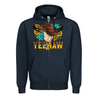Navy yeehaw bull skull Zipper Hoodie - NancyCooperArtShop