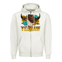 Oatmeal Heather yeehaw bull skull Zipper Hoodie - NancyCooperArtShop