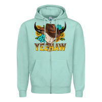 Seafoam yeehaw bull skull Zipper Hoodie - NancyCooperArtShop